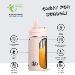 Mini 14oz Stainless Steel Kids Water Bottle With Straw Lid- Seashell -HYDRAPEAK Sales infographMINISeashellwtext