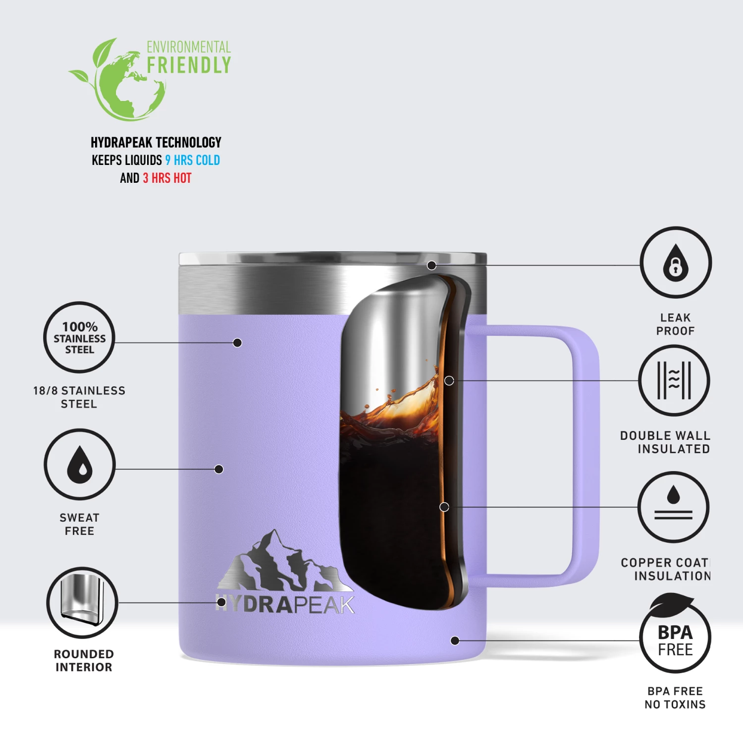 Savor 14oz Stainless Steel Insulated Coffee Mug With Handle Mug- Lilac 6 Savor 14oz Stainless Steel Insulated Coffee Mug With Handle Mug- Lilac - Image 4