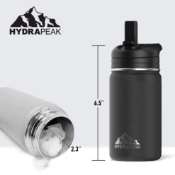 Mini 14oz Stainless Steel Kids Water Bottle With Straw Lid - Black -HYDRAPEAK Sales scaleblack